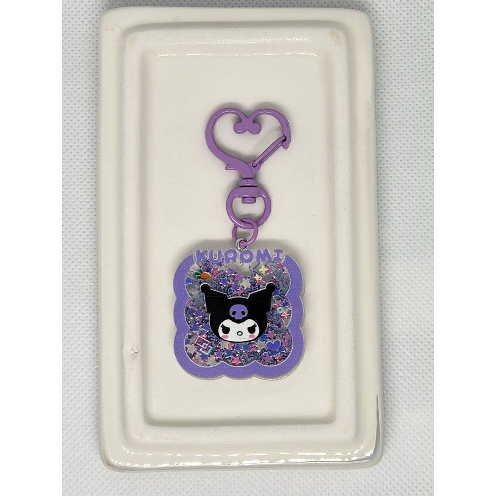 New! Kuromi Quicksand Glitter Bag Clip Key Ring Bag Charm w/Painted Clip